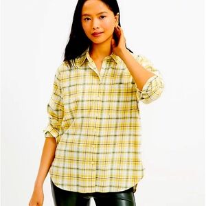 BNWT BEAUTIFUL AND SOFT YELLOW PLAID FLANNEL TUNIC BY LOFT